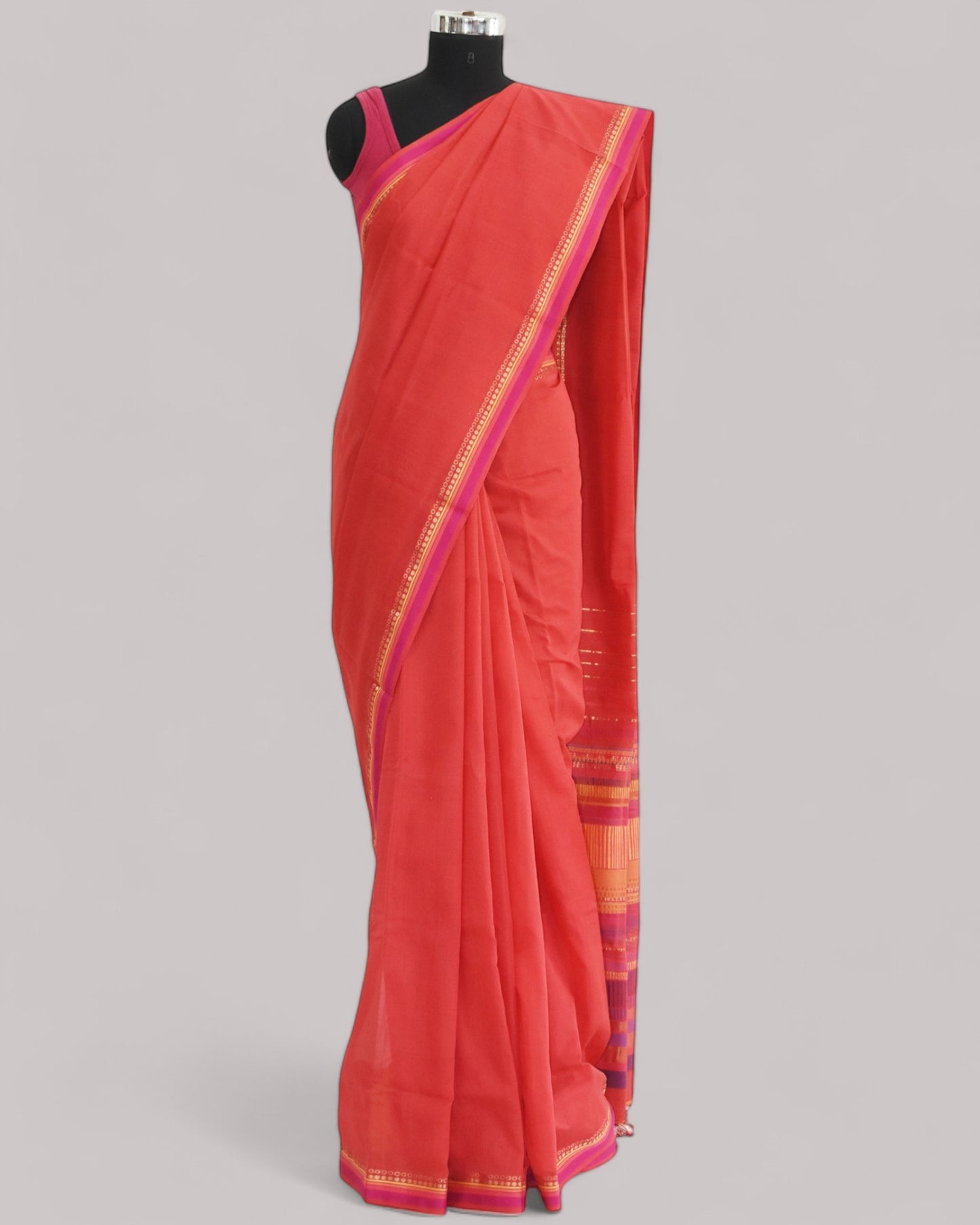 Red - Dots and Dashes Organic Cotton Saree