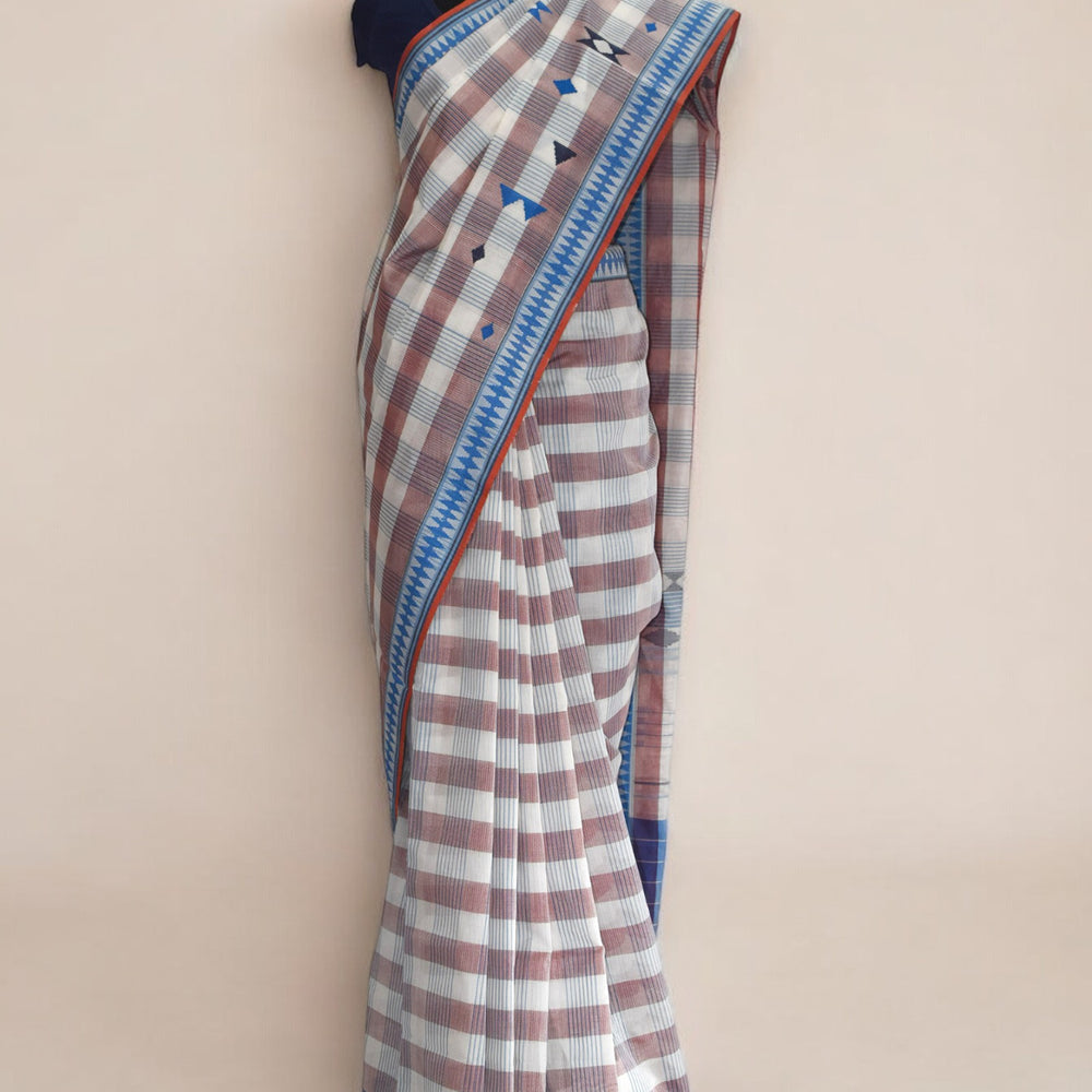 Brown & Blue - Korvai & Buttas Organic Cotton Saree