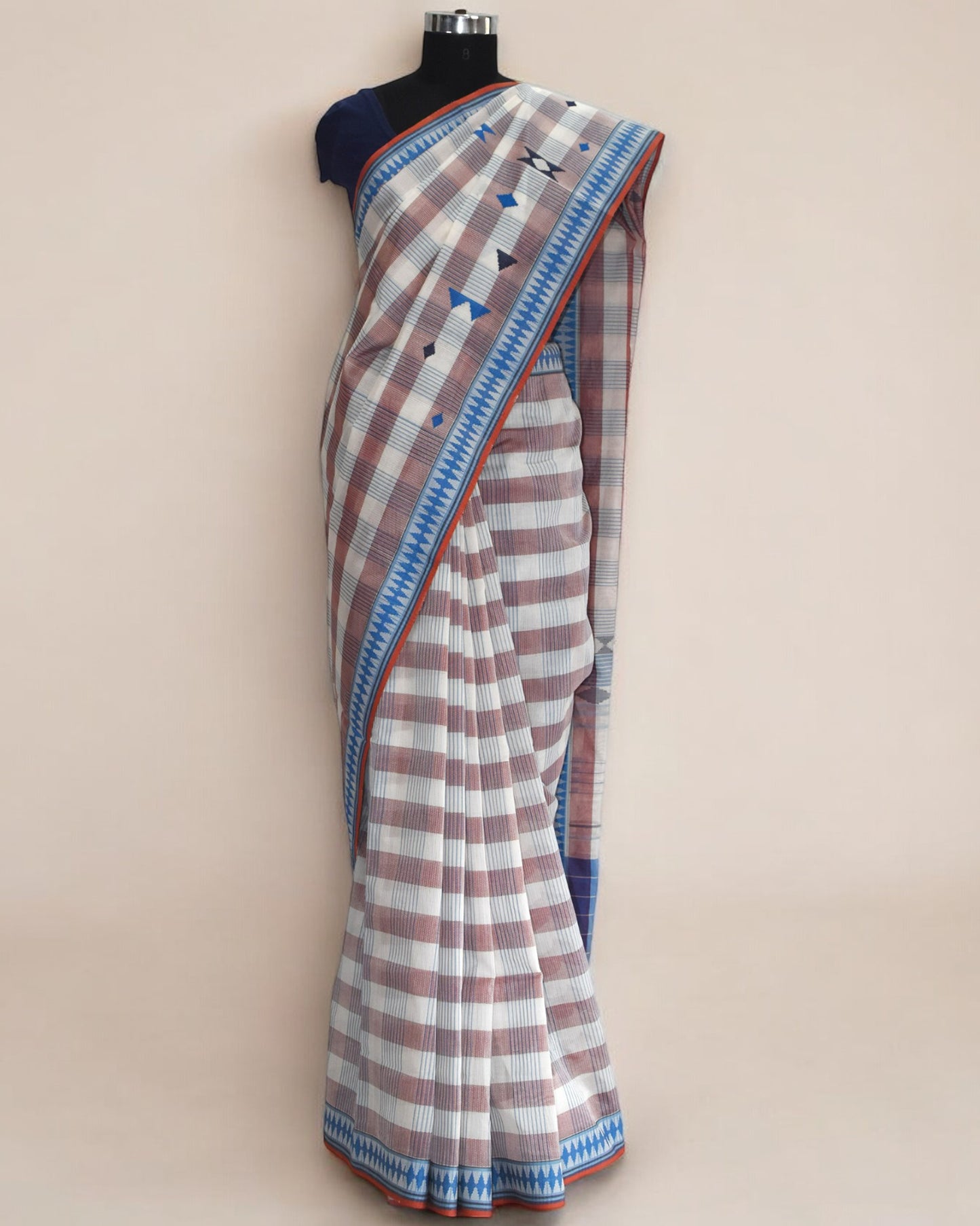 Brown & Blue - Korvai & Buttas Organic Cotton Saree