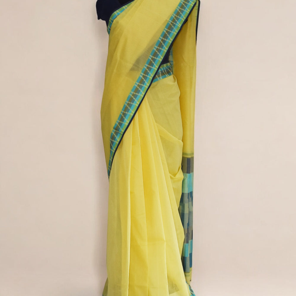 Yellow - Gopuram Motif Organic Cotton Saree