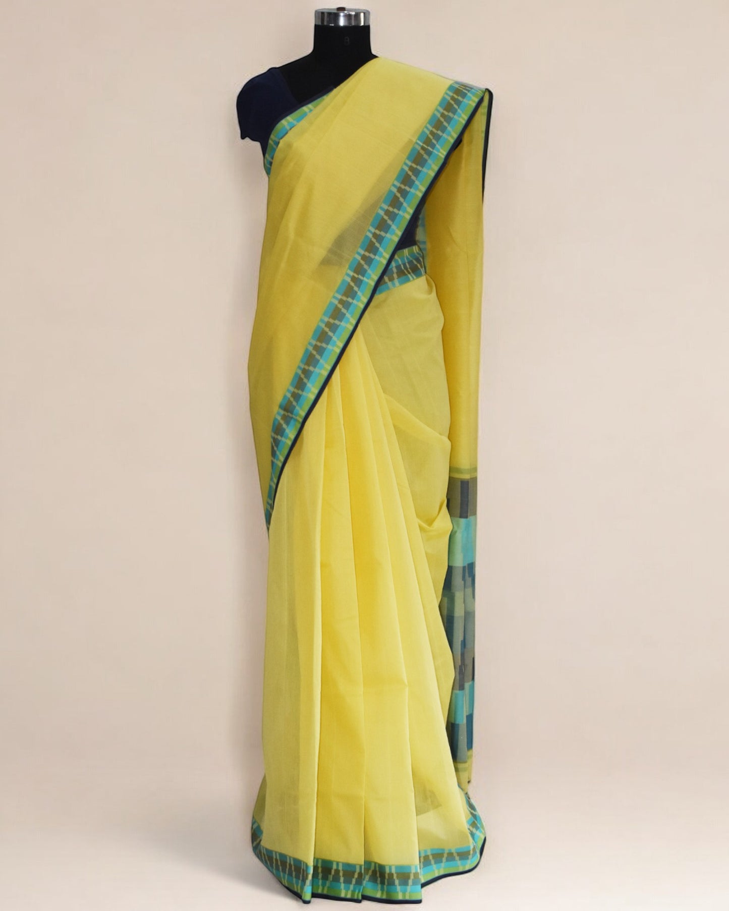 Yellow - Gopuram Motif Organic Cotton Saree