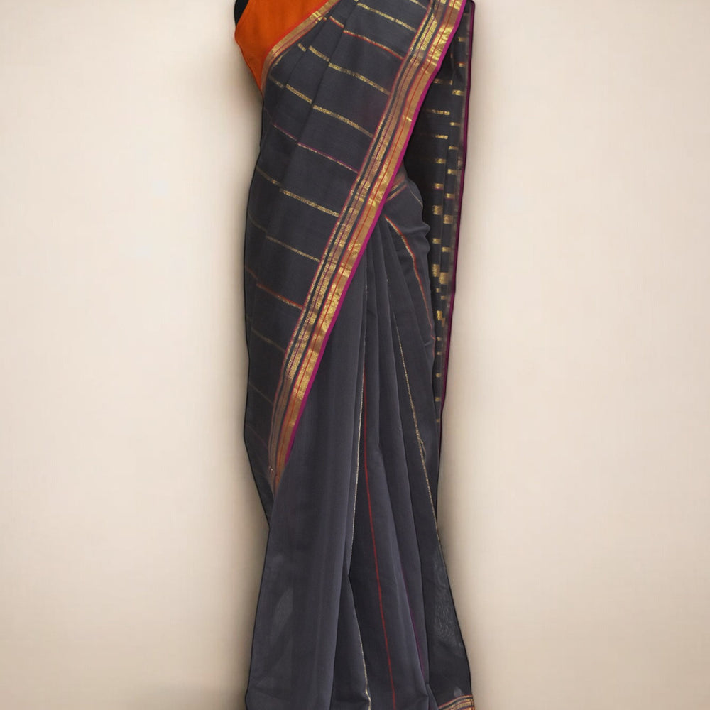 Brown Radiant Poppy Organic Cotton Saree