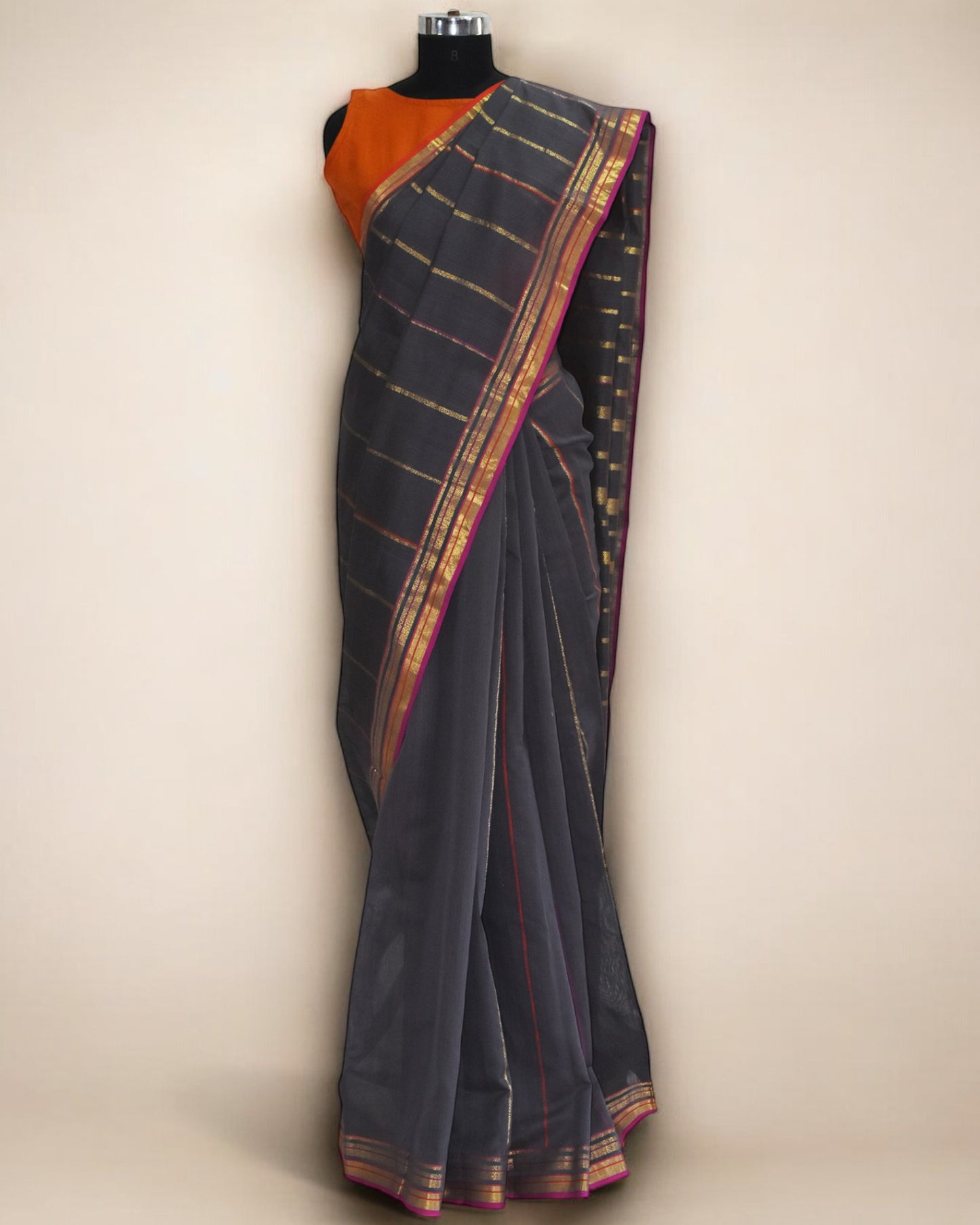 Brown Radiant Poppy Organic Cotton Saree