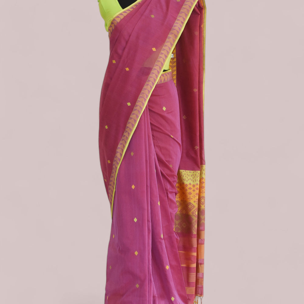 Pinkish Purple - Kites Motif Organic Cotton Saree