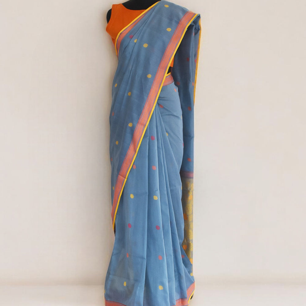 
                      
                        Blueish Grey - Cactus Motif Organic Cotton Saree
                      
                    