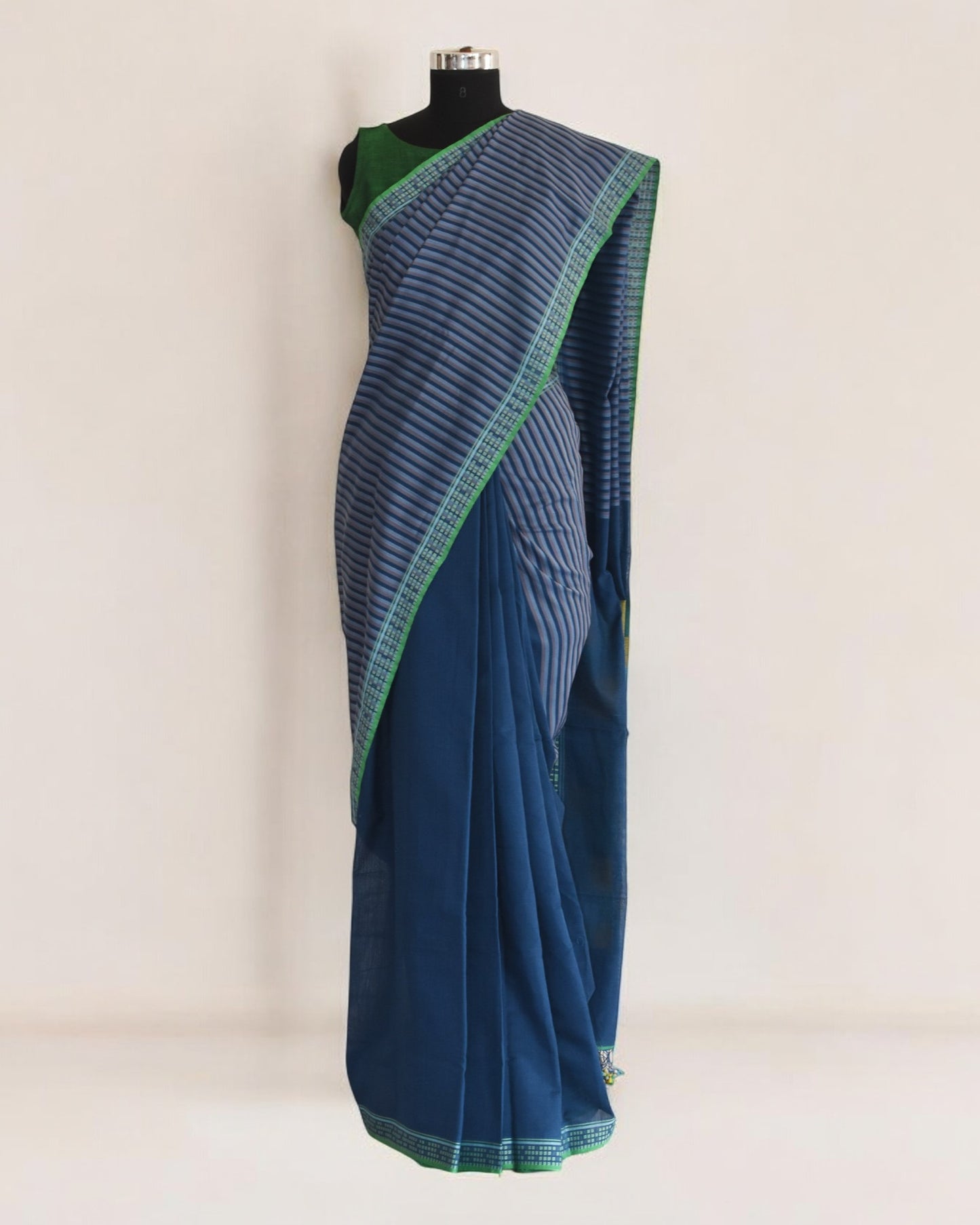 Blue - Photo Frame Motif  Organic Cotton Saree