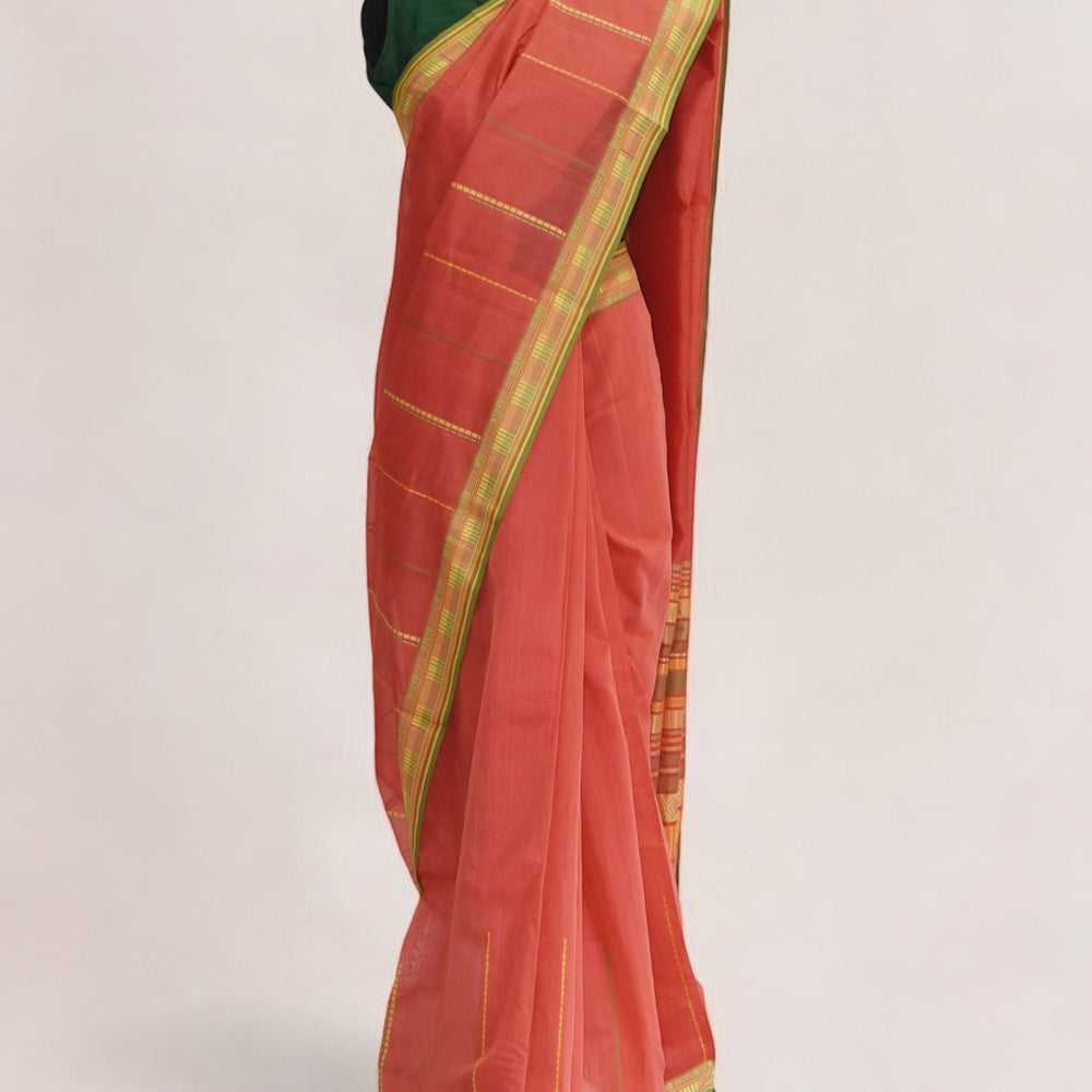 Orange - Sticks and Swirls Organic Cotton Saree