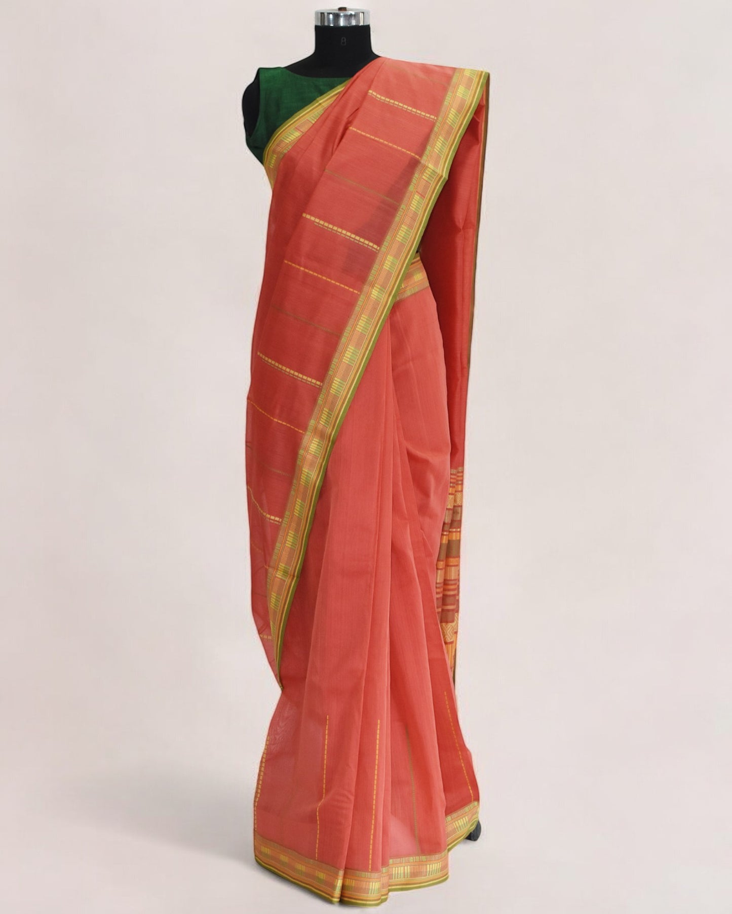 Orange - Sticks and Swirls Organic Cotton Saree