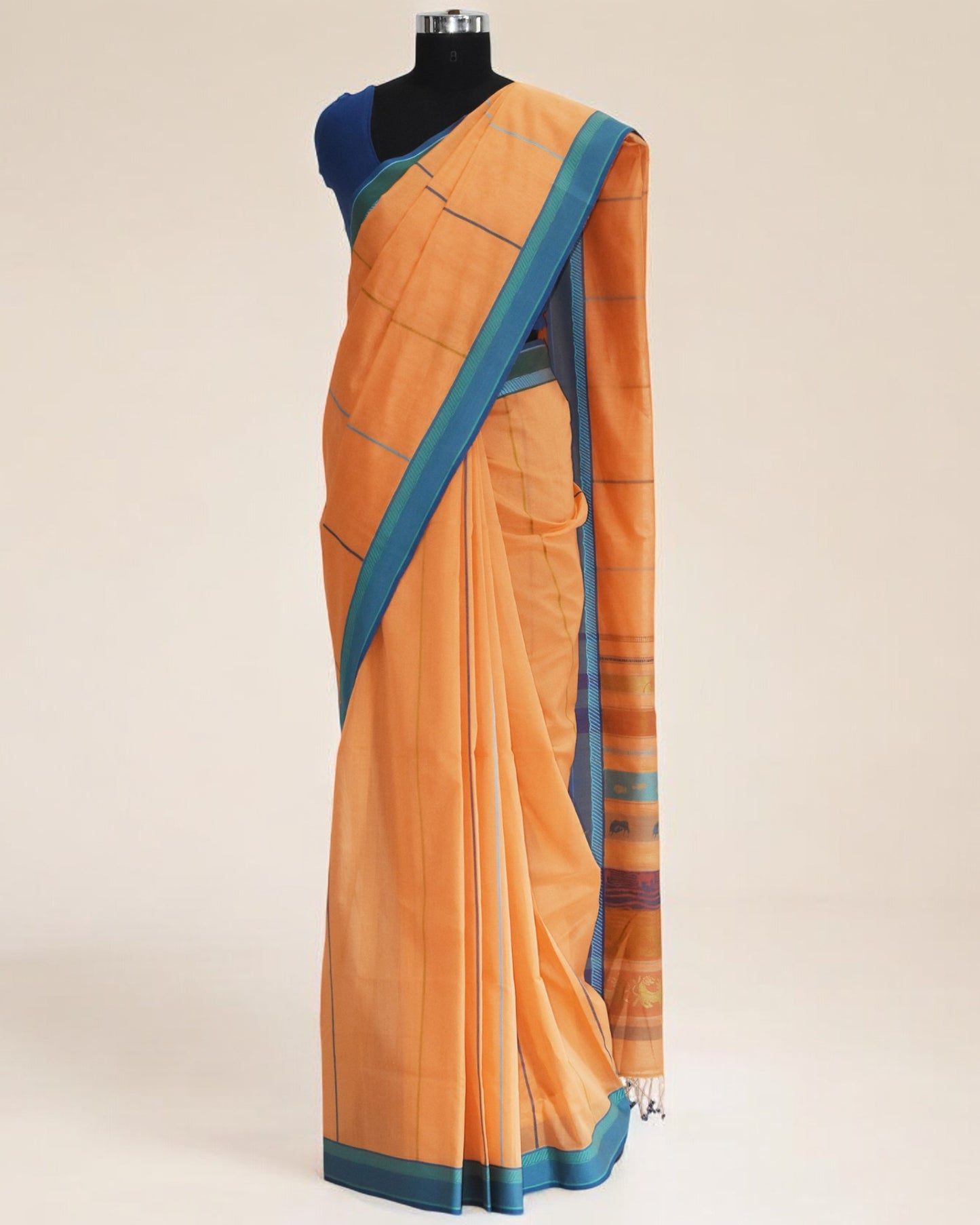 Peach - Animal Ribbon Motif Organic Cotton Saree