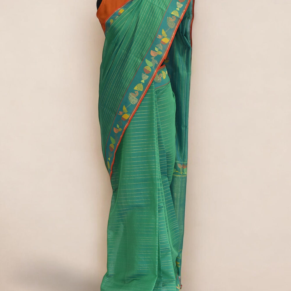 Green - Botanical Serenade Organic Cotton Saree