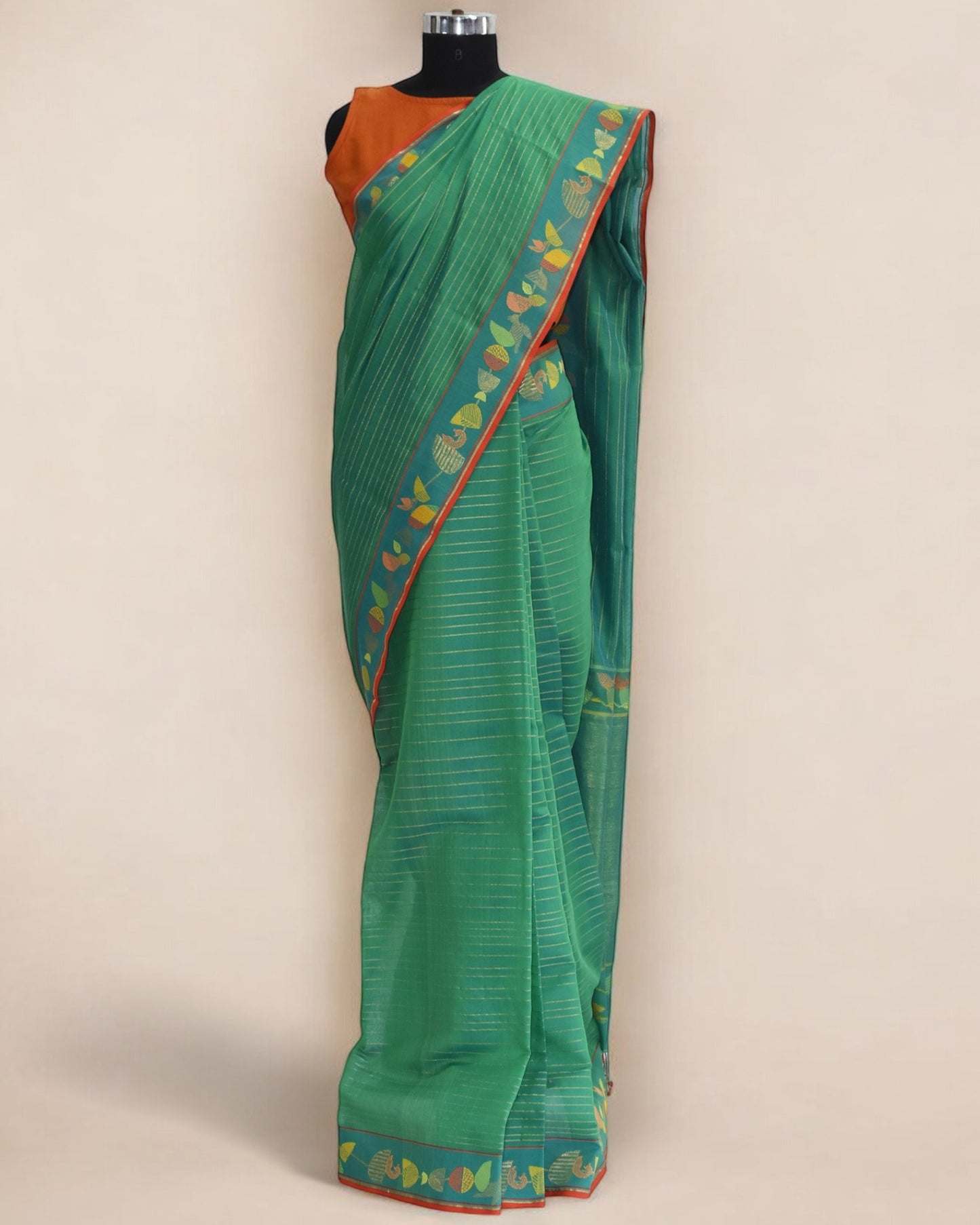 Green - Botanical Serenade Organic Cotton Saree