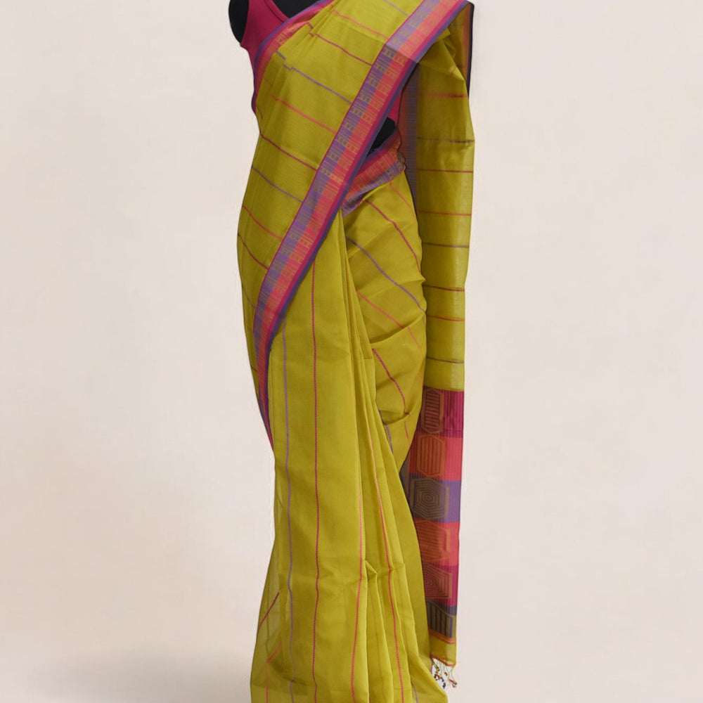 Olive Green - Honeycomb Harmony Organic cotton Saree