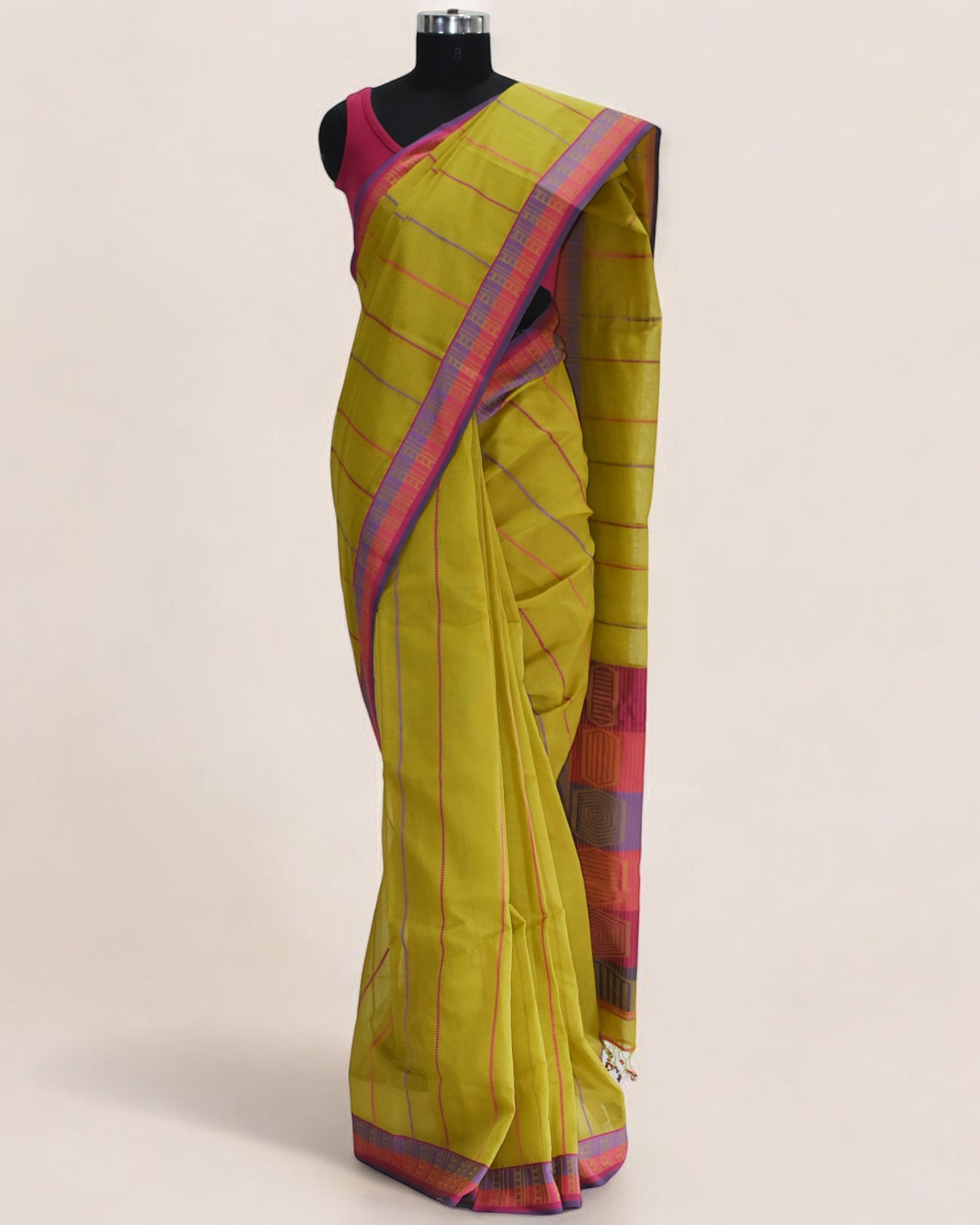 Olive Green - Honeycomb Harmony Organic cotton Saree