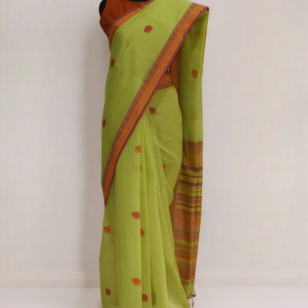 
                      
                        Lime Green - Elephants Motif Organic Cotton Saree
                      
                    