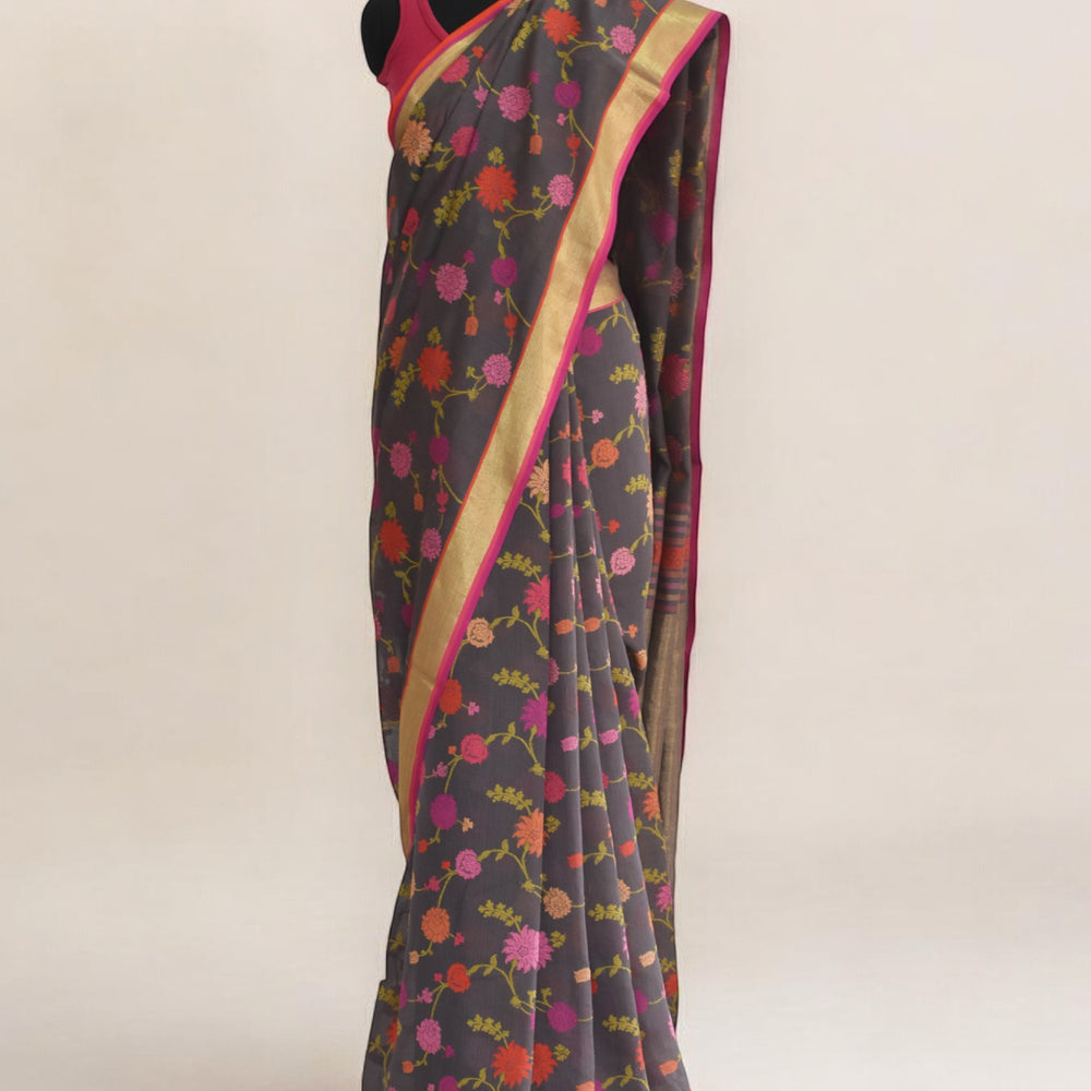 Brown - Gilded Grove Organic Cotton Saree