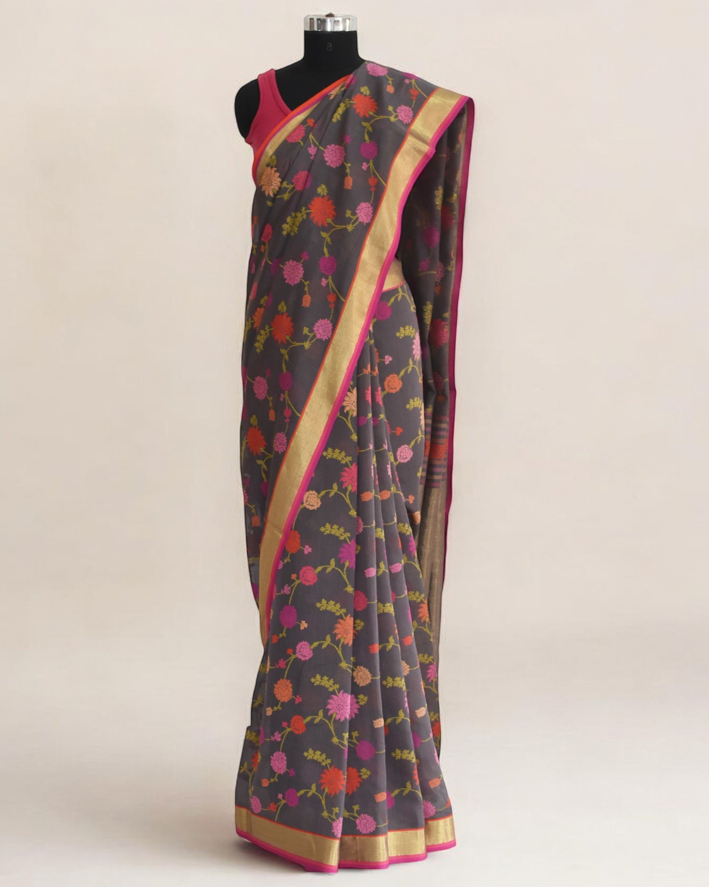 Brown - Gilded Grove Organic Cotton Saree