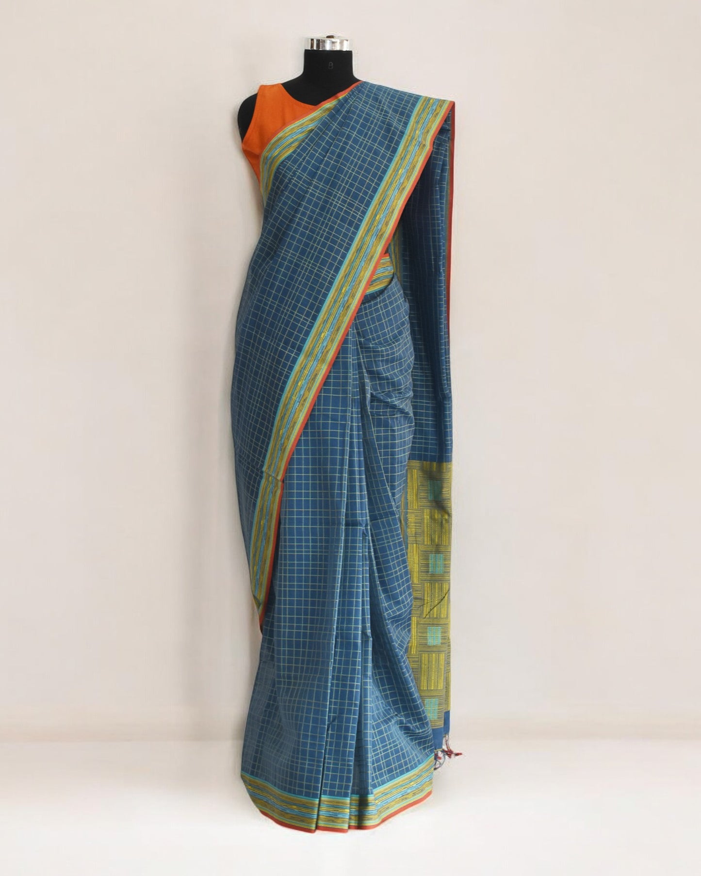 Blue - Mat Motif  Organic Cotton Saree