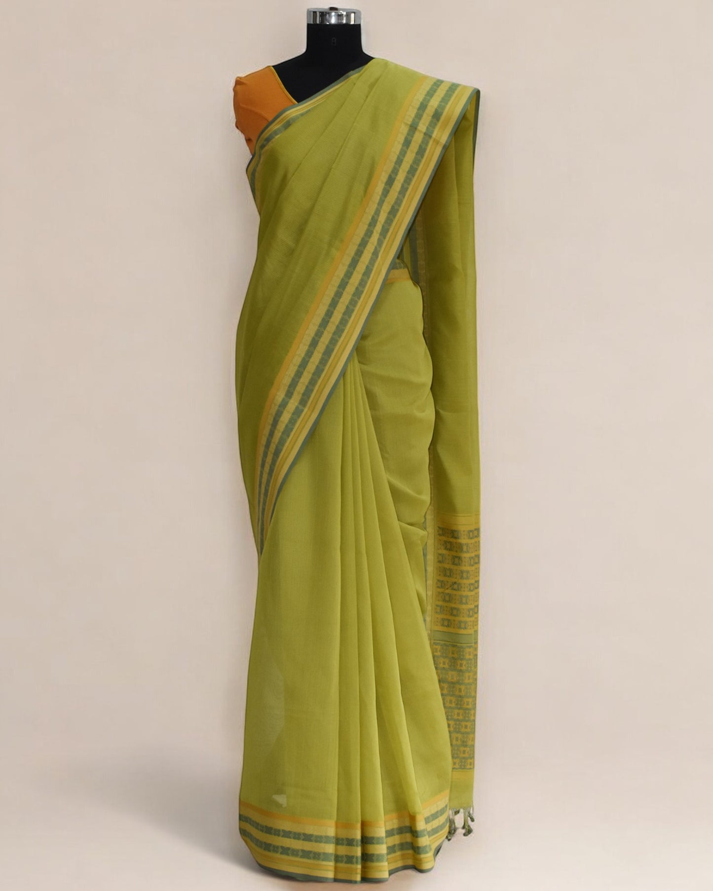 Olive Green - Floral Organic Cotton Saree