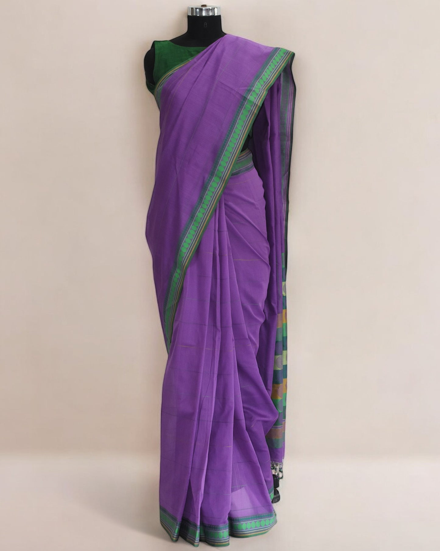 Purple - Stacked Spheres Organic Cotton Saree