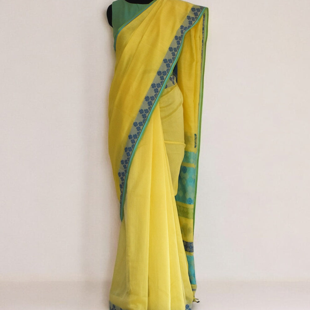 
                      
                        Lime Yellow - Clover Motif Organic Cotton Saree
                      
                    