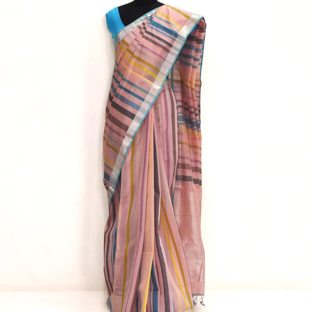 Baby Pink - Striped Quilt Organic Cotton Saree