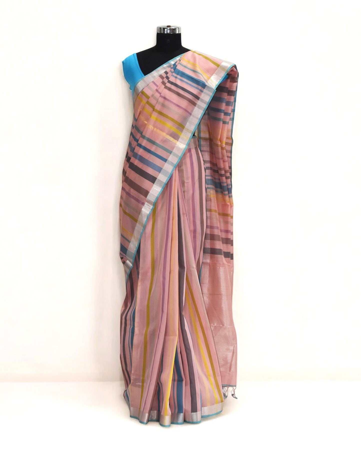 Baby Pink - Striped Quilt Organic Cotton Saree