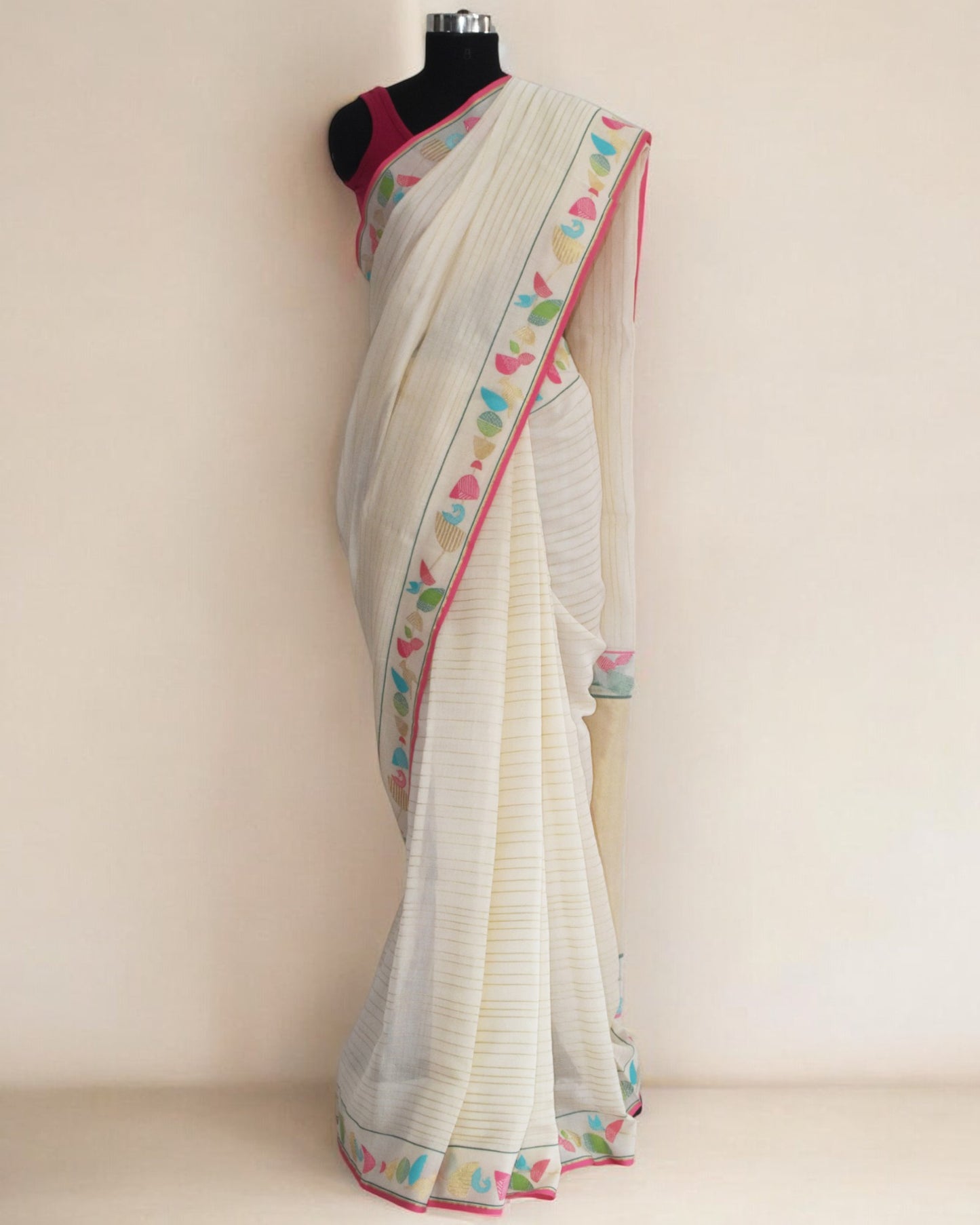 Off-White - Botanical Serenade Organic Cotton Saree