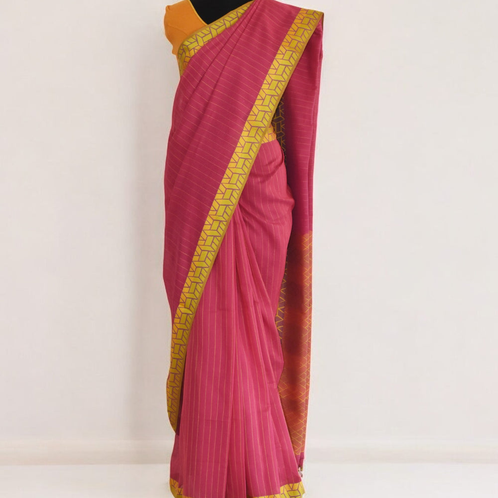 Pink - Rectangle Motif  Organic Cotton Saree