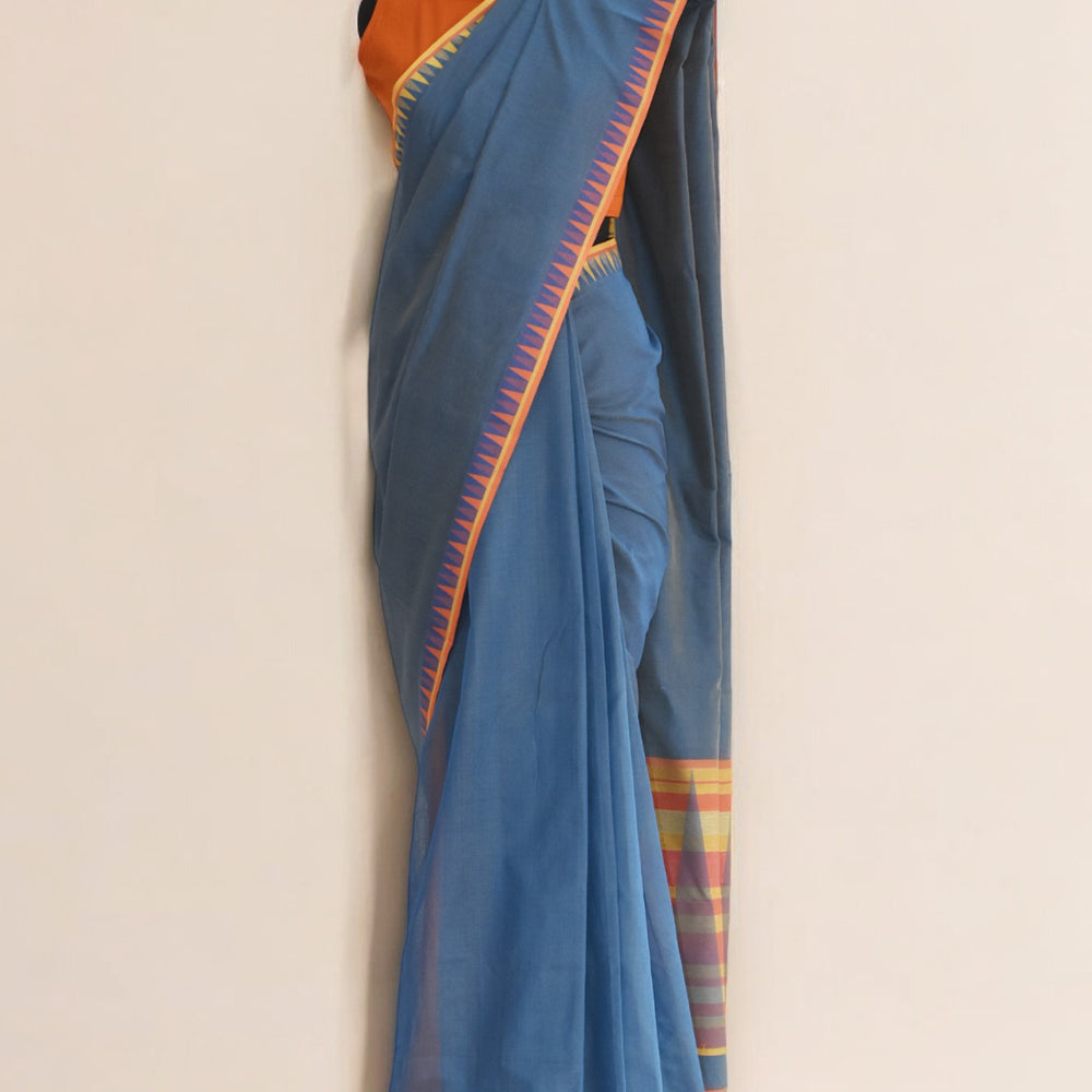 
                      
                        Blueish Grey - Temple Motif Organic Cotton Saree
                      
                    