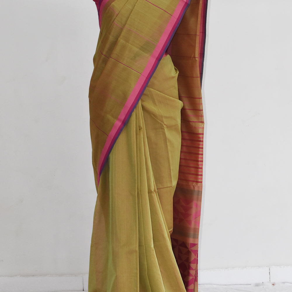 
                      
                        Olive Green - Triangle Motif Organic Cotton Saree
                      
                    