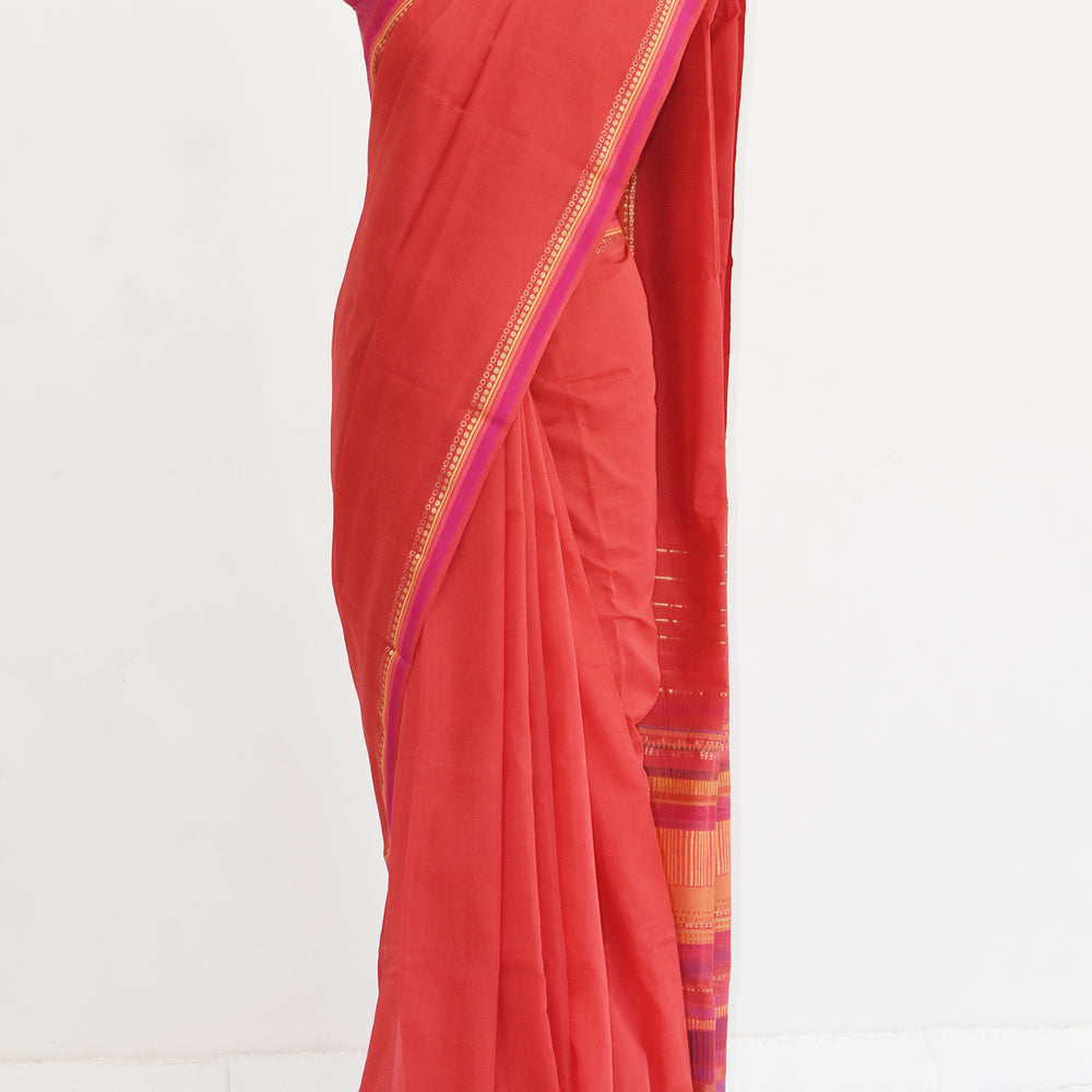 Red - Dots and Dashes Organic Cotton Saree