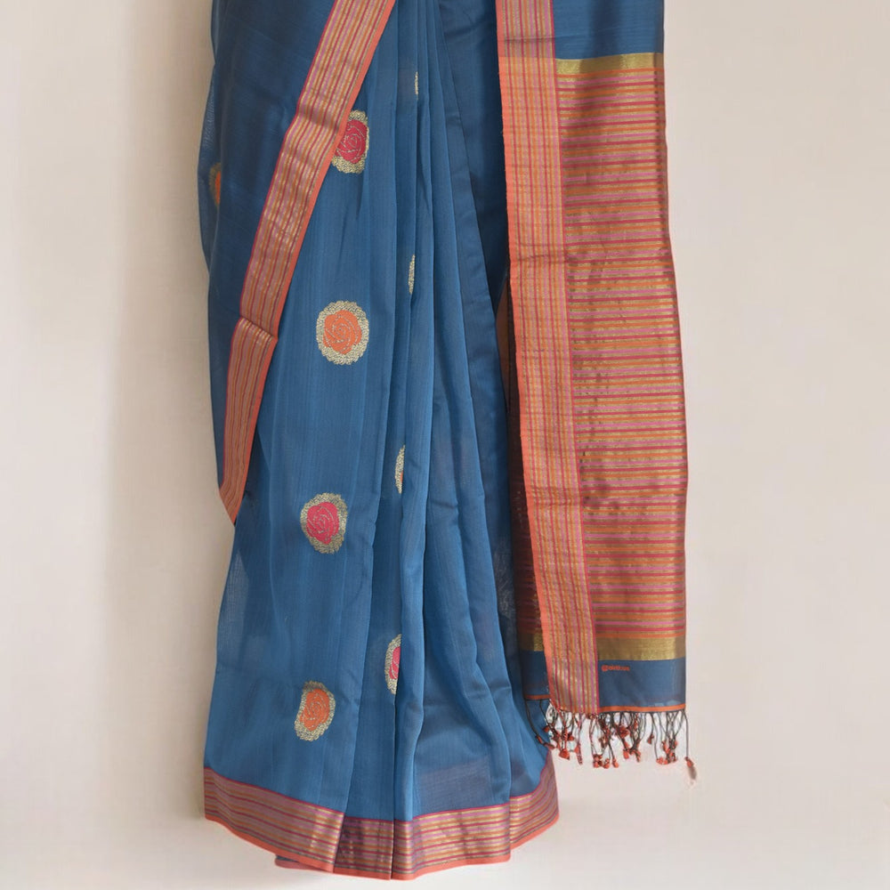 
                      
                        Blue - Rose Butta Organic Cotton Saree
                      
                    