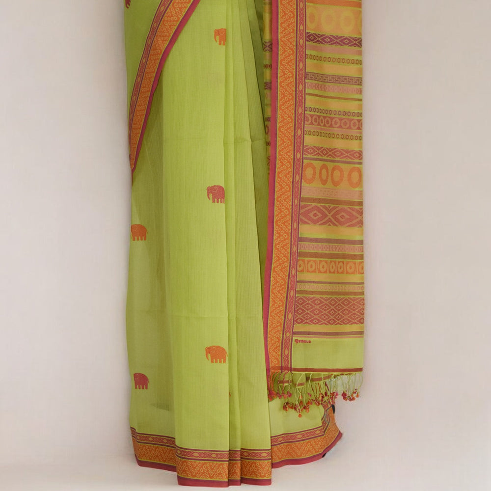 
                      
                        Lime Green - Elephants Motif Organic Cotton Saree
                      
                    