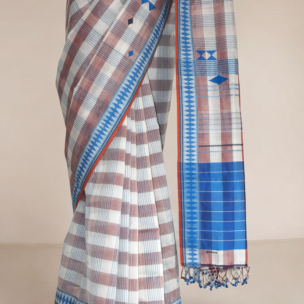 
                      
                        Brown & Blue - Korvai & Buttas Organic Cotton Saree
                      
                    