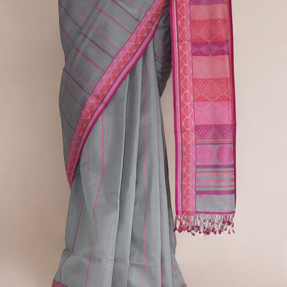 
                      
                        Light Grey - Geometric Elegance Organic Cotton Saree
                      
                    