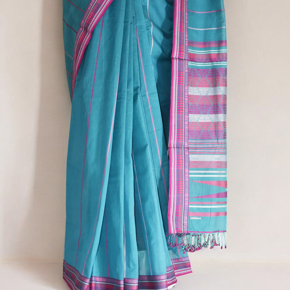 
                      
                        Cyan Blue - Zig Zag Motif Organic Cotton Saree
                      
                    