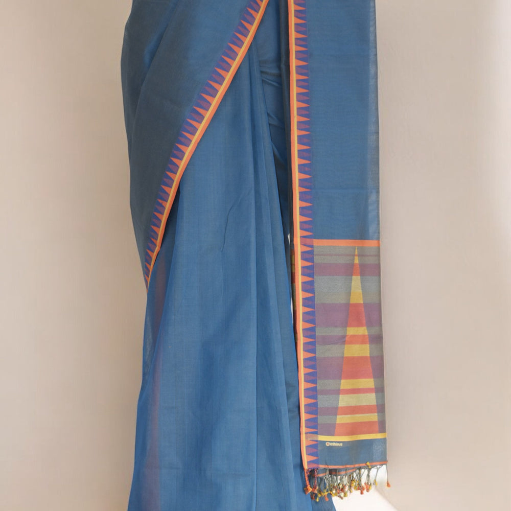 
                      
                        Blueish Grey - Temple Motif Organic Cotton Saree
                      
                    