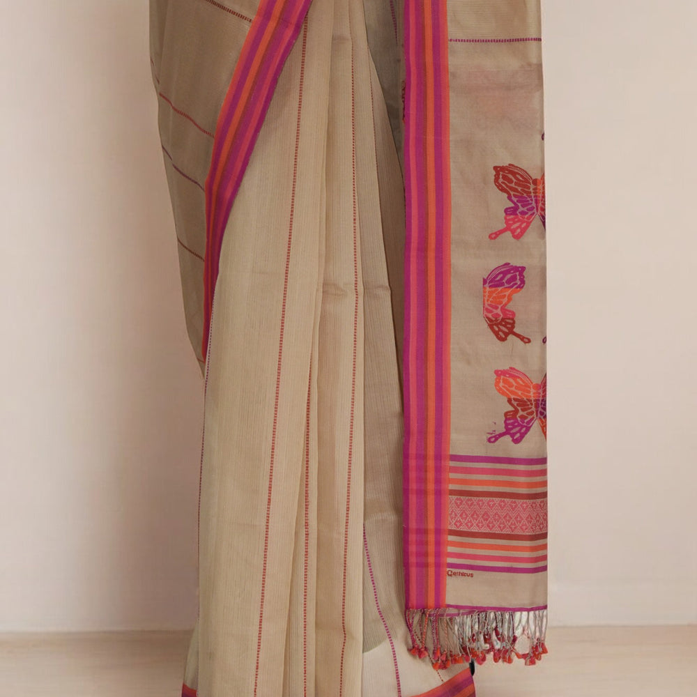 
                      
                        Beige - Butterfly Motif Organic Cotton Saree
                      
                    