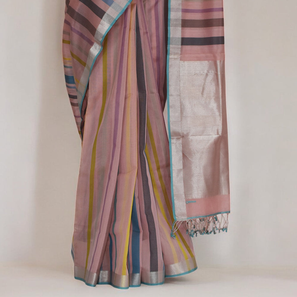 Baby Pink - Striped Quilt Organic Cotton Saree