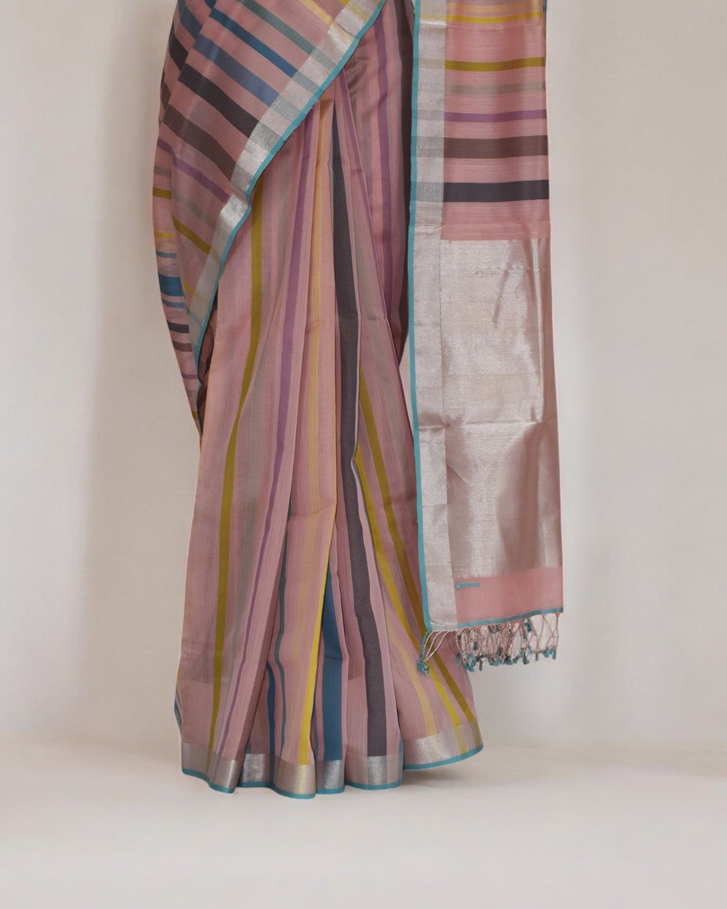 Baby Pink - Striped Quilt Organic Cotton Saree