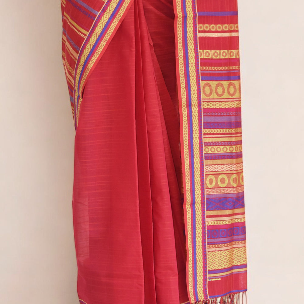 
                      
                        Red - Circles & stripes Organic Cotton Saree
                      
                    