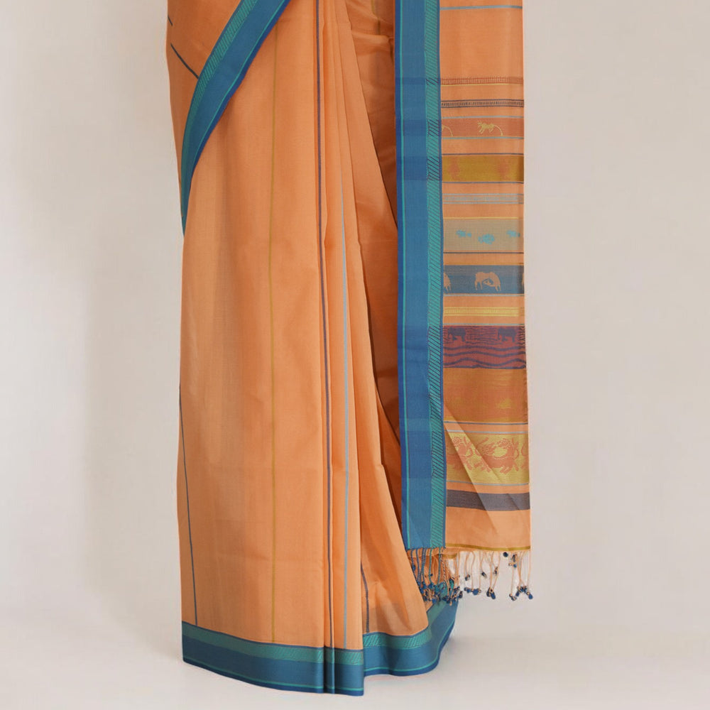 
                      
                        Peach - Animal Ribbon Motif Organic Cotton Saree
                      
                    