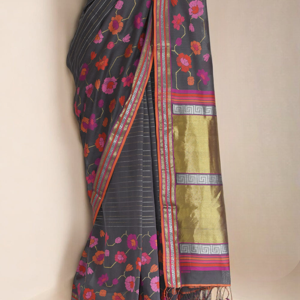 
                      
                        Brown - Floral Embrace Organic Cotton Saree
                      
                    