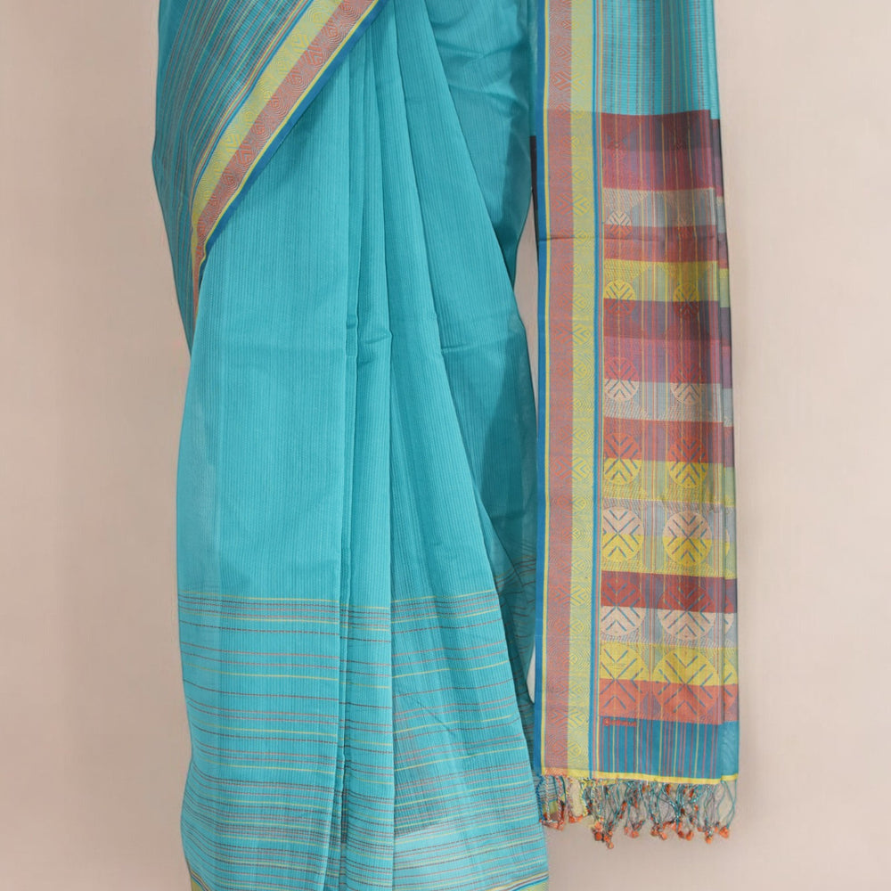 
                      
                        Cyan Blue - Whispering Circles Organic Cotton Saree
                      
                    