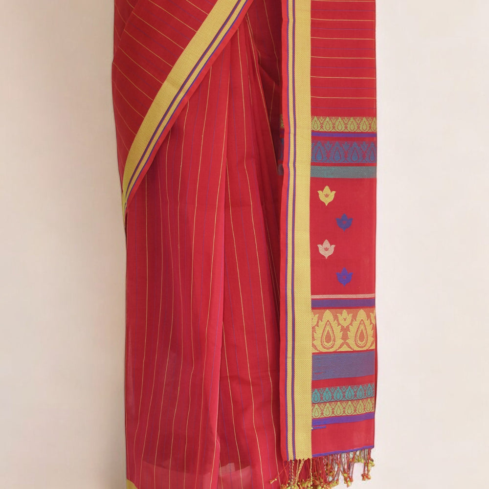 
                      
                        Red - Floral Motif Organic Cotton Saree
                      
                    