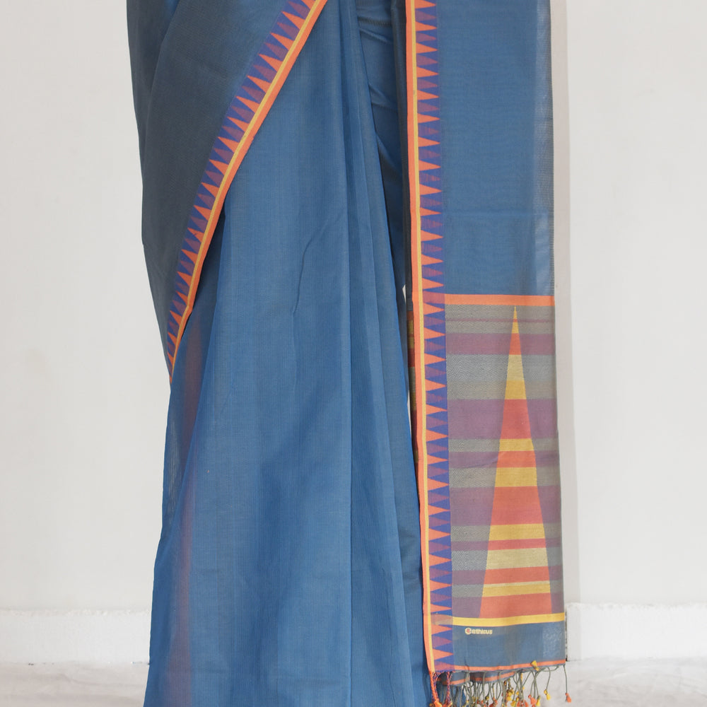 
                      
                        Blueish Grey - Temple Motif Organic Cotton Saree
                      
                    