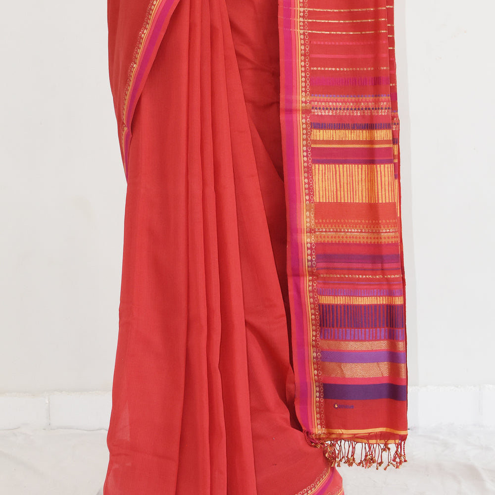 
                      
                        Red - Dots and Dashes Organic Cotton Saree
                      
                    