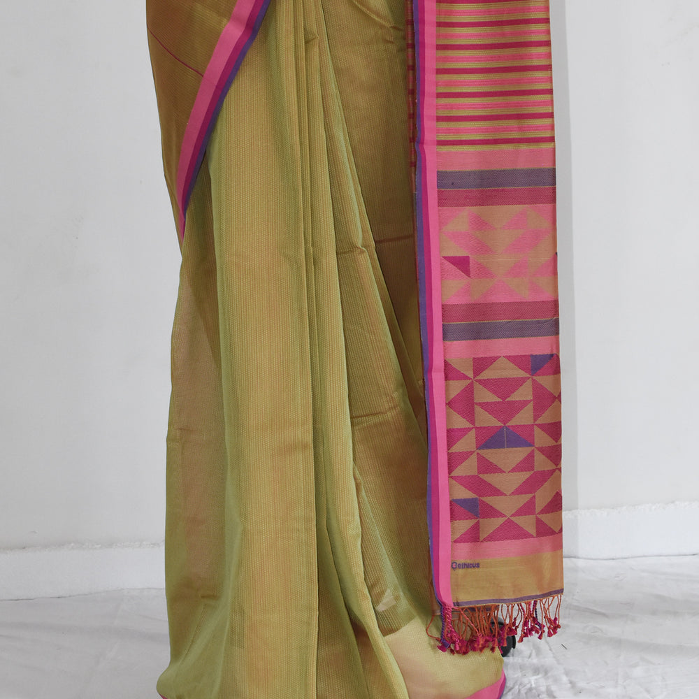 
                      
                        Olive Green - Triangle Motif Organic Cotton Saree
                      
                    