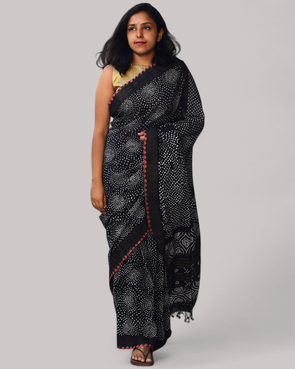 Black - Tie and Dye Bandhani Organic Cotton Saree